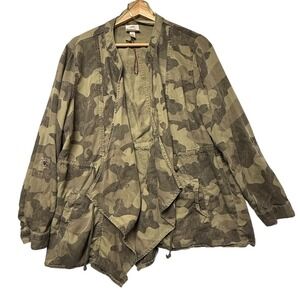Knox Rose Womens Camo Utility Jacket XL Green Lyocell Draped Open Front